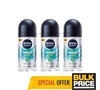 Nivea Men Fresh Kick Roll-On Deodorant 48H Sweat Odor Protection 50ml Pack de 3