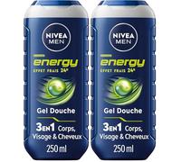 NIVEA MEN Gel Douche Energy (1 x 250 ml) - Soin lavant enrichi en extrait de menthe vivifiante - Gel douche homme 3 EN 1 - Soin nettoyant Corps Visage & Cheveux Vivifiant Effet Fraîcheur 24H