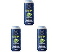 NIVEA MEN Gel Douche Energy (1 x 250 ml) - Soin lavant enrichi en extrait de menthe vivifiante - Gel douche homme 3 EN 1 - Soin nettoyant Corps Visage & Cheveux Vivifiant Effet Fraîcheur 24H