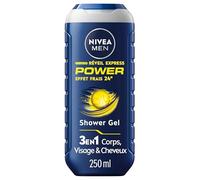 NIVEA MEN Gel douche Réveil Express Power (1 x 250 ml) - Soin lavant vivifiant enrichi en Infusion d'Agrumes - Gel douche homme 3 EN 1 - Soin nettoyant Corps Visage & Cheveux Effet Frais 24H