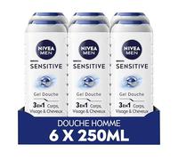 NIVEA MEN Gel Douche Sensitive (lot 6 x 250 ml) - Soin lavant enrichi à l'extrait de Bambou - Gel douche homme 3 EN 1 - Soin nettoyant doux Corps Visage & Cheveux pour les peaux sensibles