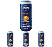 NIVEA MEN Gel Douche Sport (1 x 250 ml) - Soin lavant enrichi en minéraux - Gel douche homme 3 EN 1 revitalisant - Soin Nettoyant Corps Visage & Cheveux pour une Effet Fraîcheur 24h (Lot de 4)