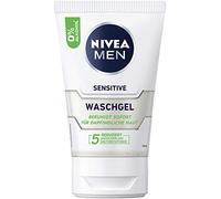 NIVEA MEN Gel lavant Sensitive (100 ml), gel nettoyant sans savon à la camomille et vitamine E pour la peau sensible des hommes, nettoyage du visage apaisant à 0% d'alcool