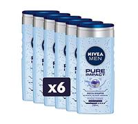 NIVEA MEN Pure Impact Douche Shampoo en paquet de 6 x 250 ml de bain pour corps, visage et cheveux, Gel douche et shampooing homme avec extraits de Menthe