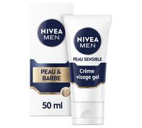 NIVEA MEN Crème Visage Gel Peau & Barbe pour peaux sensibles (1 x 50 ml), crème visage hydratante homme 0% alcool, soin barbe homme apaisant à la peau sensible et irritée