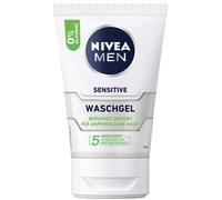 NIVEA MEN Sensitive Wash Gel 100ml Gel nettoyant sans savon à la camomille et à la vitamine E pour la peau sensible des hommes Nettoyage apaisant du visage avec 0% d'alcool