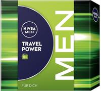 NIVEA MEN Travel Power Coffret cadeau avec produits de soins de voyage avec gel douche, bille-déodorant, crème de soin du visage et trousse de maquillage
