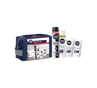 NIVEA MEN Trousse Routine XXL Homme, 4 Produits Grand Format | Mousse à Raser, Nettoyant Visage, Crème Hydratante et Anti-Transpirant, Idée Cadeau Homme