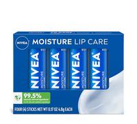 NIVEA Moisture Lip Care, Lip Balm Stick with Shea Butter, Jojoba Oil and Avocat Oil, 0.17 Oz, Pack of 4