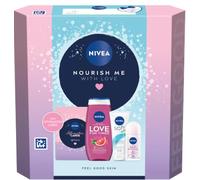 NIVEA Nourish Me With Love Coffret cadeau - Feel Good Skin Bundle avec 8 cartes d'affirmation - Gel douche pamplemousse 250 ml, roll-on anti-transpirant 50 ml, crème hydratante douce 75 ml