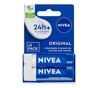 NIVEA Original Care Duo Pack Baume à lèvres (2 x 4,8 g), hydratant pour les lèvres en profondeur pendant 24 h +, ingrédients d'origine 100 % naturelle, beurre de karité et vitamines, soin des lèvres