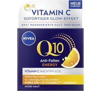 NIVEA Q10 ENERGY Crème de nuit hydratante anti-rides à la vitamine C avec Q10, vitamine C et extrait de guarana, soin raffermissant du visage pour peaux fatiguées (50 ml)