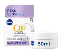 NIVEA Q10 Sensitive Soin de Jour FPS 15 (1 x 50 ml), crème anti rides enrichie en Q10 pur et extrait de réglisse, crème anti-âge booster de collagène, soin visage apaisant pour peaux sensibles