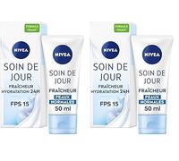 NIVEA - Soin De Jour Fraîcheur - Crème Visage FPS 15 - Hydratation Intense 24H - Repulpe & Rafraîchit - Vitamine E & Extrait De Lotus - Texture Légère - Peaux Normales - 50 ml (Lot de 2)