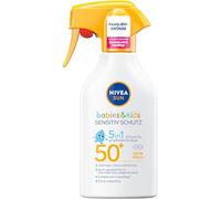 NIVEA SUN Babies & Kids Sensitiv Schutz Spray solaire SPF 50+, crème solaire extra imperméable au format spray déclencheur, protection solaire sans parfum pour la peau des enfants (270 ml)