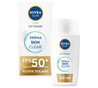 NIVEA SUN Derma Skin Clear Protection Solaire Visage FPS 50+ (1x40ml) - Fluide visage matifiant à la texture ultra-légère - Soin solaire pour les peaux mixtes à grasses