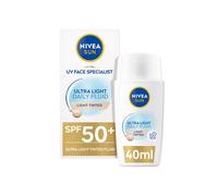 NIVEA SUN - Fluide Teinté UV Quotidien FPS 50+ - Protection Solaire Visage - Hydrate & Unifie Le Teint - Acide Hyaluronique - Formule Ultra-Légère - Tous Types De Peaux - Teinte : Clair - 40 ml
