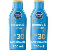 NIVEA SUN - Lait Solaire Activateur De Bronzage Protect & Bronze FPS 30 - Protection Solaire & Teint Hâlé - Extrait Naturel De Pro-Mélanine - Formule Légère & Non Grasse - Peaux Normales - 200 ml