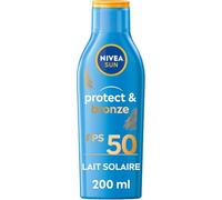 NIVEA SUN - Lait Solaire Activateur De Bronzage Protect & Bronze FPS 50 - Protection Solaire & Teint Hâlé - Extrait Naturel De Pro-Mélanine - Formule Légère & Non Grasse - Peaux Normales - 200 ml