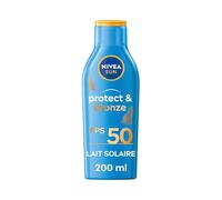 NIVEA SUN - Lait Solaire Activateur De Bronzage Protect & Bronze FPS 50 - Protection Solaire & Teint Hâlé - Extrait Naturel De Pro-Mélanine - Formule Légère & Non Grasse - Peaux Normales - 200 ml