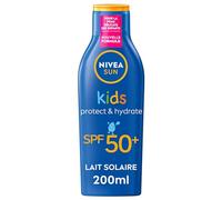 NIVEA SUN Lait Solaire Protect & Hydrate Kids SPF 50+ 200 ml - Crème Solaire résistante à l'eau - Haute Protection Visage et Corps pour la peau délicate des Enfants