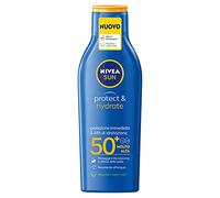 NIVEA SUN Lait Solaire Protect & Hydrate SPF 50+ 3 x 200 ml, Crème solaire corps avec formule durable, avec protection immédiate contre les rayons UVA et UVB