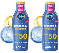 NIVEA SUN Lait Solaire Protect & Hydrate SPF 50+ 400 ml - Crème Solaire résistante à l'eau - Protège et Hydrate - Format XXL - Haute Protection Visage et Corps (Lot de 2)