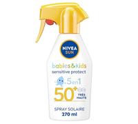 NIVEA SUN Pistolet solaire protection Babies & Kids Sensitive Protect FPS 50+ (1 x 270 ml), Spray ultra résistant à l’eau, Crème solaire formulée pour la peau fragile des enfants et bébés