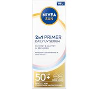 NIVEA SUN Primer Daily UV Sérum 2 en 1 SPF 50+, crème solaire sans parfum pour une peau du visage plus lisse, à l'acide hyaluronique et antioxydant, soin du visage à absorption rapide avec SPF (30 ml)