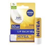 NIVEA SUN Protect Baume à lèvres soin SPF50 (5,5 ml), Factor 50 au beurre de karité, protection contre les rayons UVA/UVB avec humidité 24H, soin des lèvres, sans plâtre blanc