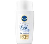 NIVEA SUN Protection solaire SPF 50+, crème solaire légère pour une triple protection de la peau, soin du visage à l'acide hyaluronique, soin du visage UV Expert Triple Protect Fluid SPF 50+ (40 ml)