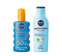 NIVEA SUN Routine bronzage, Spray solaire Protect & Bronze FPS 50 et après-soleil prolongateur de bronzage, Protection solaire pour tous types de peau
