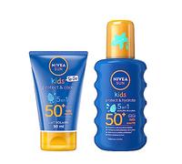 NIVEA SUN Routine solaire avec Spray Protect & Play coloré FPS 50+ & Lait solaire Protect & Play Enfants FPS 50+ Format voyage, Haute protection solaire pour les enfants