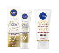 NIVEA SUN Routine solaire Luminous 630® avec fluide UV visage anti-taches Luminous630 FPS 50+ & crème mains hydratante anti taches pigmentaires, Protection solaire anti-âge & anti-taches