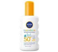 NIVEA SUN Kids Spray solaire Protect & Play Sensitive FPS 50+ (1x200 ml), protection anti UV sans parfum & ultra résistante à l’eau, écran solaire enrichi en aloe vera