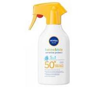 NIVEA SUN Pistolet solaire protection Babies & Kids Sensitive Protect FPS 50+ (1 x 270 ml), Spray ultra résistant à l’eau, Crème solaire formulée pour la peau fragile des enfants et bébés
