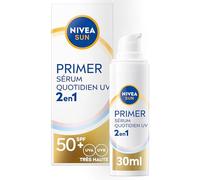 NIVEA SUN Sérum Primer Quotidien UV 2en1 SPF 50+ (1 x 30ml) - Sérum Visage hydratant enrichi en Acide Hyaluronique - Base de maquillage - Soin avec écran solaire visage SPF 50+ sans parfum