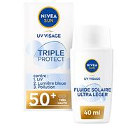 NIVEA SUN Soin Solaire Triple Protect 50+ (1 x 40 ML), Fluide Visage Quotidien à la Texture Ultra-légère, Contenant de l’Acide Hyaluronique (L'emballage Peut Varier)