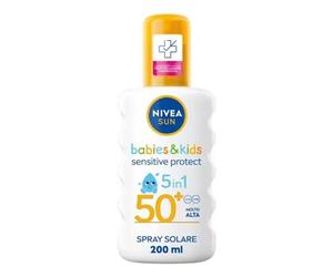 NIVEA SUN Spray solaire 5-en-1 Sensitive Protect SPF 50+ pour bébés et tout-petits - 200 ml
