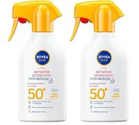 NIVEA SUN - Spray Solaire Sensitive Protection Immédiate Peaux Sensibles FPS 50+ (1 x 250 ml), Protection Anti UV Non Grasse et sans Parfum, Résistante à l'Eau (Lot de 2)