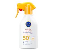 NIVEA SUN Spray solaire Sensitive Protection Immédiate Peaux Sensibles FPS 50+ (1 x 250 ml), Protection anti UV non grasse et sans parfum, Crème solaire résistante à l’eau
