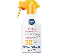 NIVEA SUN Spray solaire Sensitive Protection Immédiate Peaux Sensibles FPS 50+ (1 x 270 ml), Protection anti UV non grasse et sans parfum, Crème solaire résistante à l’eau