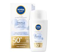 NIVEA SUN Triple Protect Light Sun Fluid SPF50+, crème solaire visage anti-UV, bleue et pollution