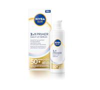 NIVEA SUN UV 2 en 1 Primer Sérum UV quotidien SPF50+ (30 ml), crème solaire sans frange avec SPF élevé, idéal comme base de maquillage, formule hydratante avec hyaluron, sans plâtre blanc