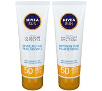 NIVEA Sun UV Crème Solaire Visage Peau Sensible SPF50 Protection 2x50 ml