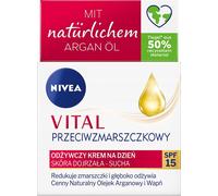 NIVEA VITAL Intensiv Plus Soin de jour anti-rides SPF 15, soin du visage pour peaux matures à l'huile d'argan naturelle et au calcium, crème de jour avec SPF pour une hydratation intense (50 ml)