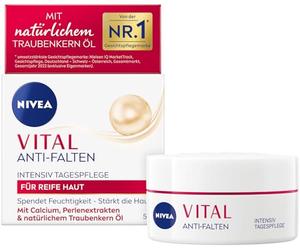 NIVEA VITAL Soin de jour intensif anti-rides pour peaux matures, soin du visage avec calcium, extraits de perles et huile de pépins de raisin naturelle, crème de jour pour une hydratation intense (50