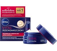 NIVEA VITAL Soin de nuit anti-rides intensif pour peaux matures, soin du visage avec calcium, extraits de perles et huile de pépins de raisin naturelle, crème de nuit pour soutenir la régénération de