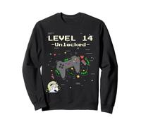 Niveau 14 Débloqué Gamer Licorne Anniversaire Gaming Quatorze Sweatshirt