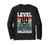 Niveau 20 Débloqué Funny 20 Year Old Gamer 20e Anniversaire Manche Longue